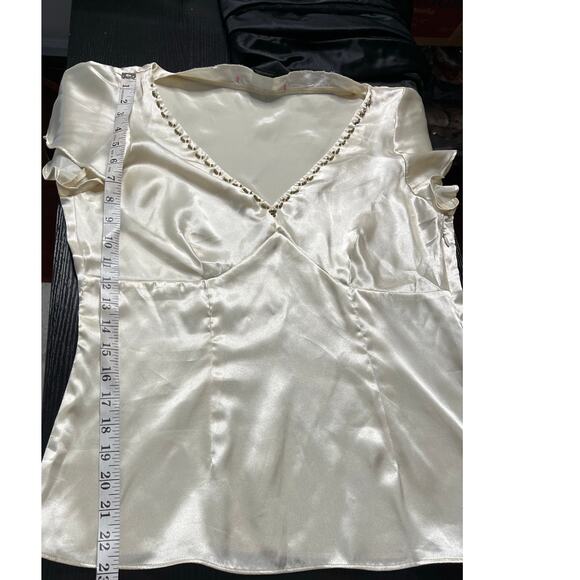 Vintage Y2K Pierre Cardin Satin Side Zip Fitted Blouse with Seed Bead Details - Picture 8 of 10